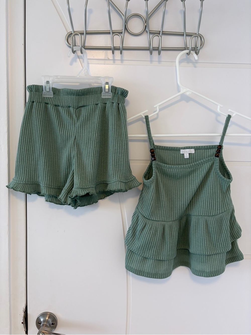 Ribbed Ruffle Sage Green two piece set